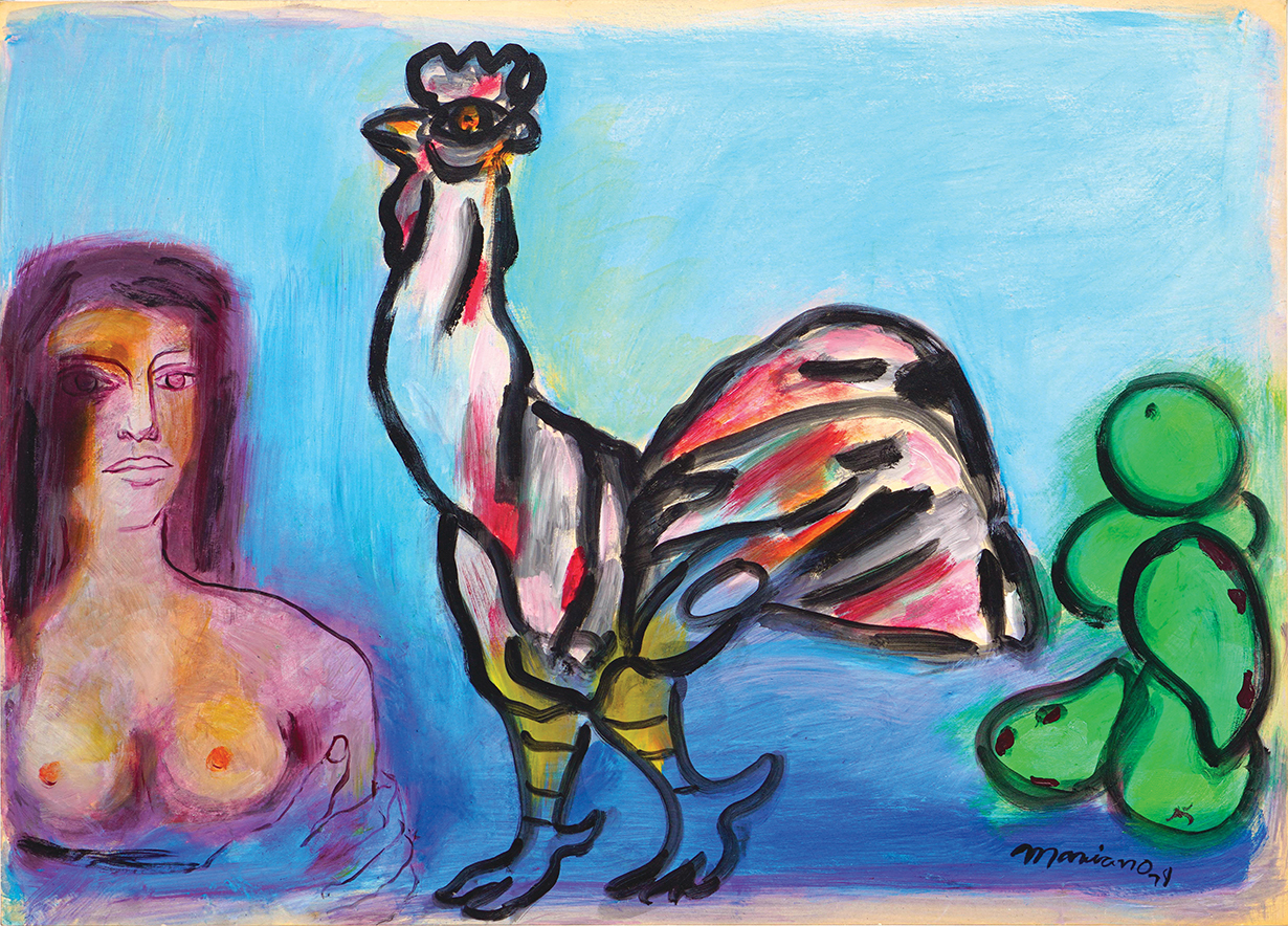 Woman, Rooster, and Fruits<br>
<i>(Mujer, Gallo y Frutas)</i> by Mariano Rodrguez