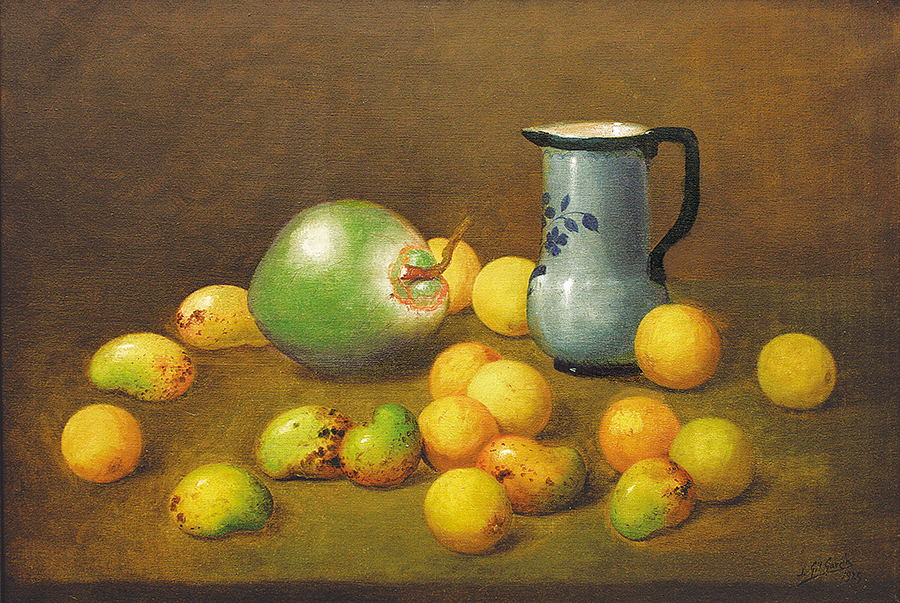 Mangos, Coconut, and Carafe<br>
<i>(Mangos, Coco y Jarrn)</i> by Juan Gil Garca