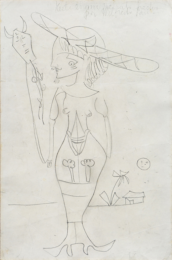 Untitled [Portrait of Helena Flying a Kite / Figure and Tractor  <br><i>(Sin Ttulo [Retrato de Helena / Figura y Tractor])</i>
 by Wifredo Lam