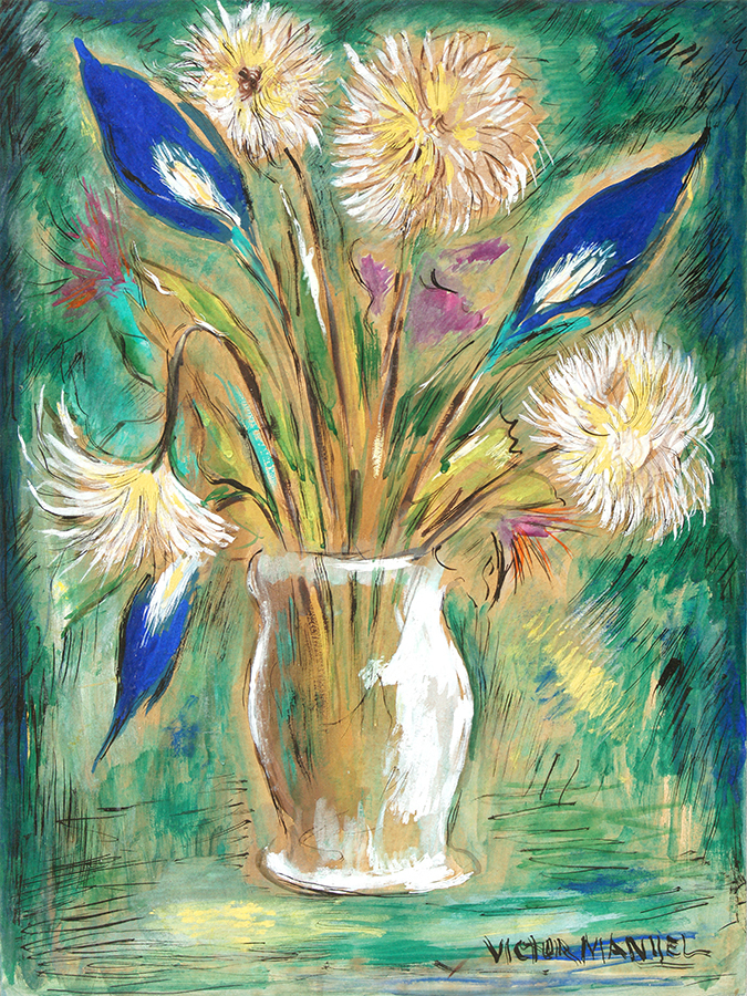 Flower Vase with Callas and Chrysanthemums <br>
<i>(Florero con Calas y Crisantemos)</i> by Vctor Manuel Garca