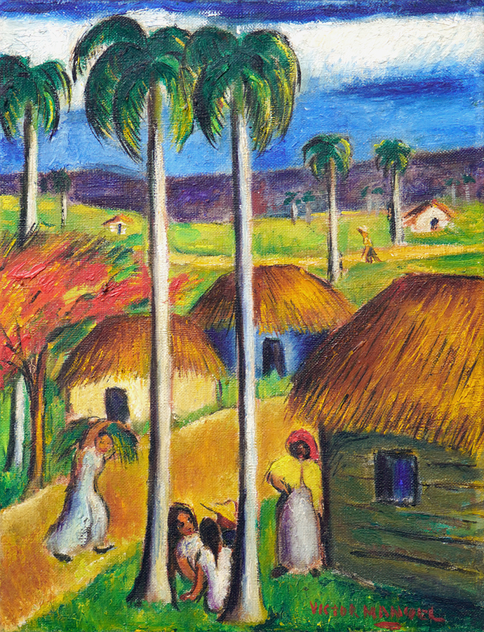 Landscape with Farmers and Huts <br>
<i>(Paisaje con Campesinos y Bohos)</i> by Vctor Manuel Garca