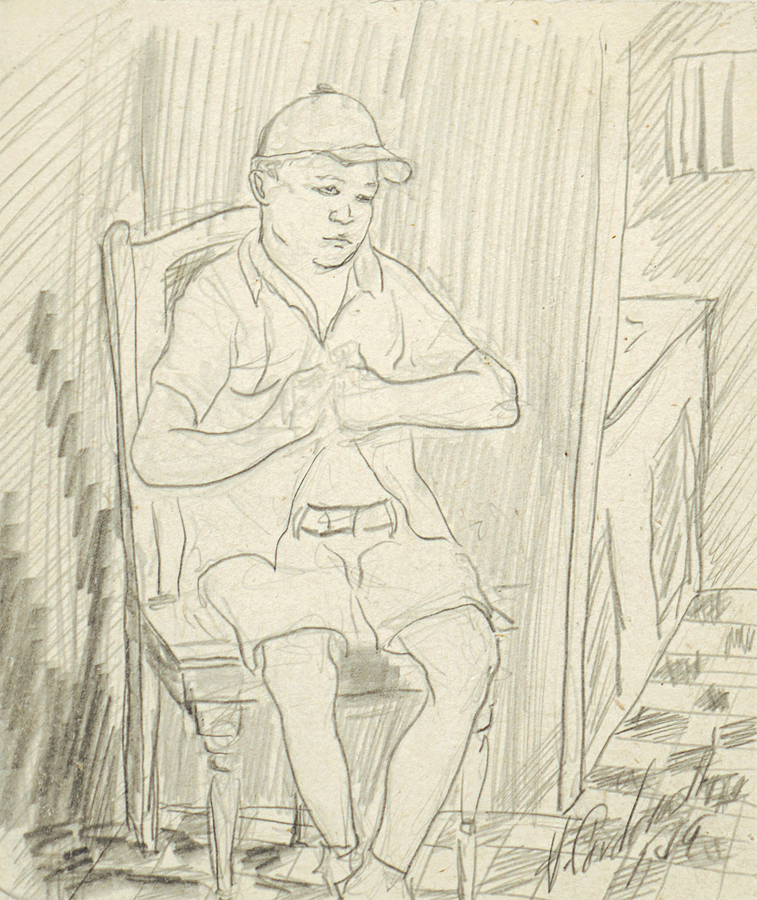 Seated Boy <br>
<i>(Nio Sentado)</i>      by Agustn Crdenas drawings