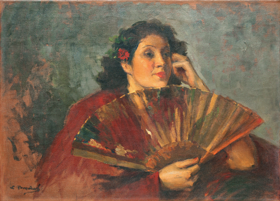 Young Lady with Fan <br>
<i>(Joven con Abanico)</i>  by Leopoldo Romaach