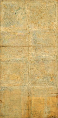 JUAN TAPIA RUANO<br>Impression<br> (<i>Impresin</i>)<br> 1975<br>
mixed media on heavy paper laid down on wood<br> 34 3/4 x 17 1/4 inches<br><br>
<i>Provenance:</i><br>
The Bustamante Collection, Palm Beach, FL.<br><br>
Illustrated in <i>IMPORTANT CUBAN ARTWORKS,<br>
Volume Fourteen</i>, page 97.
