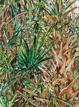 LILIAN GARCA-ROIG<br>
Palm Fronds and Trunk<br>
(<i>Hojas de Palmera y Tronco</i>)<br>
2014<br>
oil on canvas<br>
40 x 30 inches<br><br>
