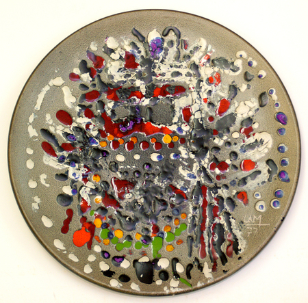 WIFREDO LAM<br>
Untitled [Shower of Color]<br>
(<i>Sin Ttulo [Lluvia de Color]</i>), 1977<br>
one-of-a-kind terracotta plate, hand painted by the artist<br>
16 1/4 inches in diameter<br><br>
<i>Provenance:</i><br>
Ceramiche San Giorgio, Albisola, Italy.<br> Collection, Milan, Italy.<br><br>

This artwork is accompanied by a photo-certificate of authenticity <br>
signed by Monsieur Eskil Lam, dated November 19, 2015, no. 15.22.<br><br>
Illustrated in <i>IMPORTANT CUBAN ARTWORKS,<br> Volume Fourteen</i>, page 38.
