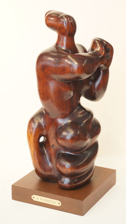 ROBERTO ESTOPIN<br>
Nude Woman<br>
<i>(Mujer Desnuda)</i><br> ca. 1951<br>
mahogany wood sculpture<br>
18 x 7 1/2 x 7 1/4 inches<br><br>
<i>Provenance:</i><br>
Jos Gmez Sicre Collection,
Washington, D.C.;<br>
Private Collection, Caracas, Venezuela.<br><br>
<i>Exhibitions:</i><br>
Exhibited at the 2nd Biennial
So Paolo, Brazil, 1952.<br><br>
<i>Illustrations:</i><br>
Illustrated in <i>Noticias de Arte</i>,
October-November 1953.<br><br>
Illustrated in <i>IMPORTANT CUBAN ARTWORKS,<br>
Volume Fourteen</i>, page 76.


