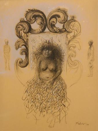 ROBERTO FABELO<br> The Sovereign<br>
(<i>La Soberana</i>)<br>
1988<br>
oil crayon on paper<br>
48 1/2 x 36 inches<br><br>
Illustrated in <i>IMPORTANT CUBAN ARTWORKS,<br>
Volume Six</i>, page 86.


