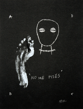 JUAN ROBERTO DIAGO<br>
Don't Step on Me<br>
<i>(No Me Pises)</i>, 2007<br>
mixed media on paper<br>
25  x 19  inches<br>
<br>
Illustrated in the upcoming, <I>IMPORTANT CUBAN ARTWORKS</i>, Volume Fifteen.