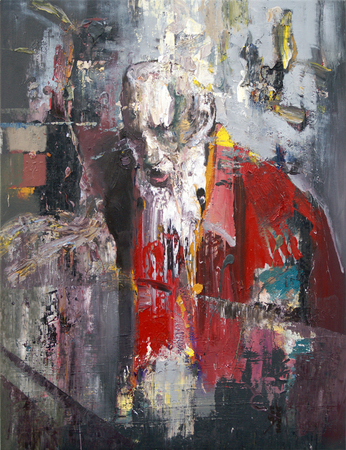 DAYRON GONZLEZ<br>
Old Man in Red  <br>
<i>(Anciano en Rojo)</i>, 2016<br>
oil on canvas<br>
48 x 37 inches<br><br>
Exhibited in <i>From Green to Red, Cernuda</i> Arte, Coral Gables, FL, 2016, 
<br>and illustrated in the accompanying catalogue  page 22.
