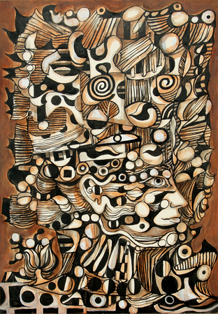 REN PORTOCARRERO<br>
Ornamented Figure in Brown Background<br>
<i>(Figura Ornamentada en Fondo Marrn)</i>, 1968 <br>
mixed media on paper<br>
28 ⅝ x 20 inches<br><br>

Illustrated in <i>IMPORTANT CUBAN ARTWORKS</i>,
Volume Eleven, page 78.<br><br>

<i>Provenance:</i><br> 
Private Collection, Stockholm, Sweden.<br><br>

<i>Exhibitions:</i><br>
This painting was exhibited in <i>One Hundred Years: Mariano and Portocarrero, A Two Artist Show, 
<br>Cernuda</i> Arte, Coral Gables, Florida, August - September 2012.<br><br>

This painting is titled, signed and dated on the reverse, <i>Figura Ornamentada, Portocarrero, 1968.</i>
