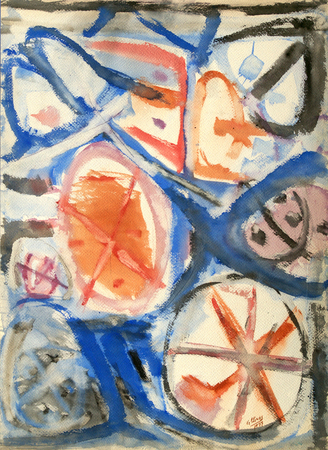 GUIDO LLINS<br>
Composition <br>
<i>(Composicin)</i>, 1977<br>
mixed media on heavy paper<br>
30 x 22 inches<br><br>

Illustrated in <i>IMPORTANT CUBAN ARTWORKS</i>,
<br>Volume Fourteen, page 94.
