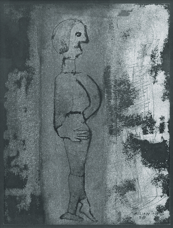 RAL MILIN <br>
Figure<br>
(<i>Figura</i>), 1958<br>
mixed media on cardboard<br>
14 3/4 x 11 inches
