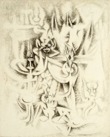 Wifredo Lam <br> 
Transformation </br>
(<i>Transformacin</i>), 1945<br>
oil on canvas</br>
61 x 49  inches<br></br>

Signed and dated Wifredo Lam, 1945  on the lower right corner.<br></br>
<i>Provenance:</i><br>
Pierre Matisse Gallery, New York.
Acquavella Modern Art, New York.
Galerie Lelong, Paris.
<br>
M. W. Knyper collection, Aspen, sale, Sothebys, New York, May 27, 2010,
lot #17 (illustrated in color in the sale catalog).
</br>
Exhibited in Lam, Recent Paintings, 1945, and Wifredo Lam, Early Works, 19421951, 1982,
Pierre Matisse Gallery, New York. <br> Illustrated as no. 11 in the exhibition catalog.
<br>
Exhibited in Wifredo Lam, Obras desde 1938 hasta 1975, de regreso al Caribe, 1992,
Arsenal de la Puntilla, San Juan.
<br>
Also exhibited in Wifredo Lam and His Contemporaries 19381952, 1992,
The Studio Museum in Harlem, New York. 
</br><br>
<i>Illustrations:</i><br>
Illustrated as no. 98 in the exhibition catalog, page 122.
</br>
Illustrated in Lam, by M. Leiris, Fratelli Fabbri, Milan, 1970, no. 52.
<br>
Illustrated in Wifredo Lam, by Max-Pol Fouchet, Polgrafa/Cercle dArt, Barcelona/Paris,
1976 ed, page 233, no. 378.
</br>
Also illustrated in Wifredo Lam: Catalogue Raisonn of the Painted Work, Volume 1, 19231960, Project Director: Eskil Lam,<br> Acatos, 1996, page 368, no. 45.03.<br><br>
Illustrated in <i>Important Cuban Artworks, Volume Fifteen, Cernuda</i> Arte,<br>
Coral Gables, Florida, November 2017, pg. 28.