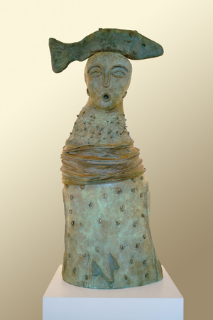 Manuel Mendive<br> River Waters<br> (<i>Aguas de Ro</i>), 2014<br> bronze<br> 77 x 37 x 22 inches<br> 3/7, inscribed <i>Mendive</i> and numbered.<br><br>
<i>Exhibitions</i>:<br>
Exhibited in <i>Things that Cannot Be Seen Any Other Way: The Art of Manuel Mendive</i>,<br>
Frost Art Museum, Miami, Florida, November, 2013.<br>
This sculpture (different number) currently exhibited in the open air sculpture garden<br> of the Frost Art Museum, Miami, Florida.<br>
Also currently exhibited (different number) open air in the Seawall of Old Havana,<br> Avenue of the Port,
near the Alameda de Paula, Havana, Cuba.<br><br>
<i>Illustrations</i>:<br>
Illustrated (different number) in the book <i>Mendive</i>, Collage Ediciones,<br> Havana, 2015, page 220.<br><br>
Illustrated in <i>Important Cuban Artworks, Volume Fifteen, Cernuda</i> Arte,<br>
Coral Gables, Florida, November 2017, pg. 134.