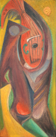 Antonia Eiriz <br>
Woman and Mandolin<br>
(<i>Mujer y Mandolina</i>), 1951<br>
oil on canvas<br>
36 x 15 inches<br><br>
This painting is accompanied by a
photo-certificate of authenticity<br> issued by
Manuel Carvajal, brother in law of Antonia Eiriz,<br>
dated November 27, 2005.<br><br>
Illustrated in <i>Important Cuban Artworks, Volume Fifteen, Cernuda</i> Arte,<br>
Coral Gables, Florida, November 2017, pg. 87.